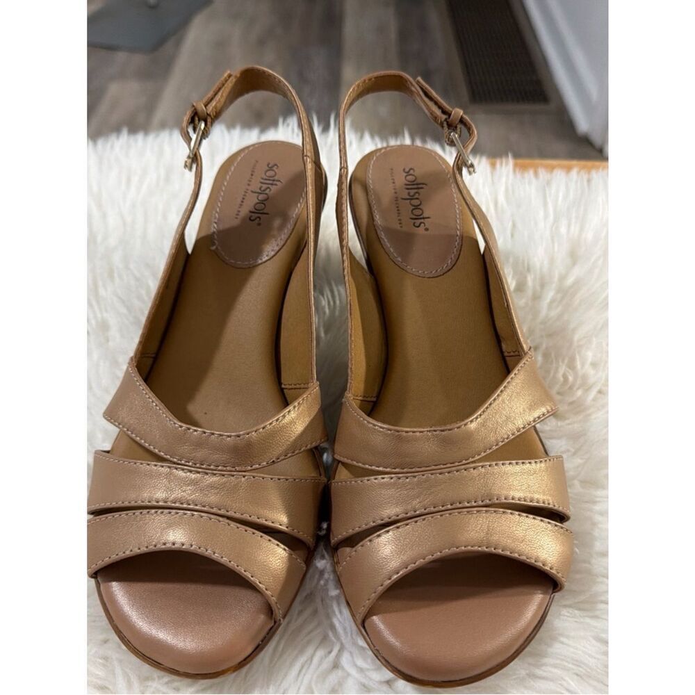 Softspots Women's Leather Metallic Copper-Tan Slingback Sandals size 9.5